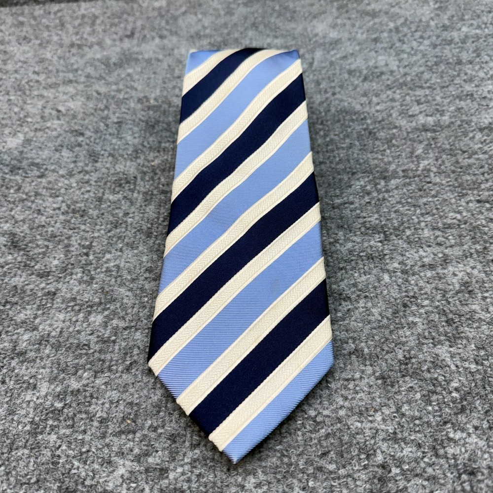 Donald J Trump Signature Collection Striped Silk Necktie‎ Mens Blue White Navy